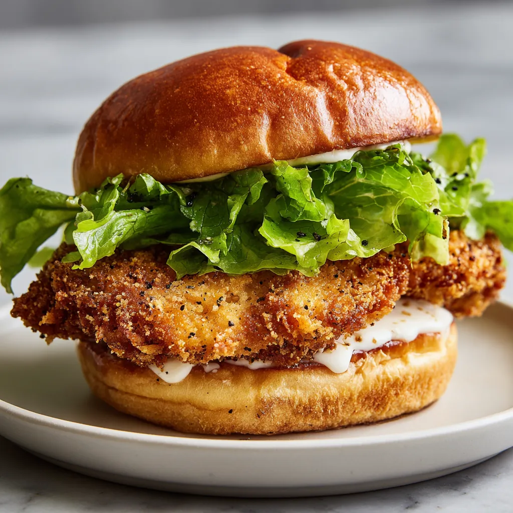 Crispy Lemon Pepper Fried Chicken Sandwich with Zesty Mayo and Butter-Toasted Brioche Buns - secondary view